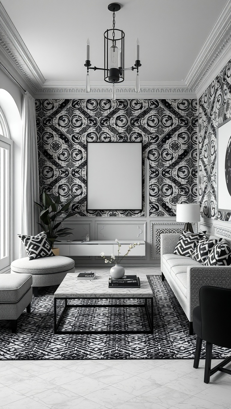 20 Vibrant Ideas to Transform Your Living Room with Patterns - Monochrome Magic: The Power of Black and White
