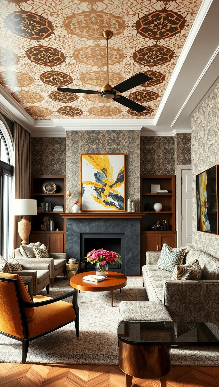 20 Vibrant Ideas to Transform Your Living Room with Patterns - Ceiling Statements: Patterns Above Eye Level