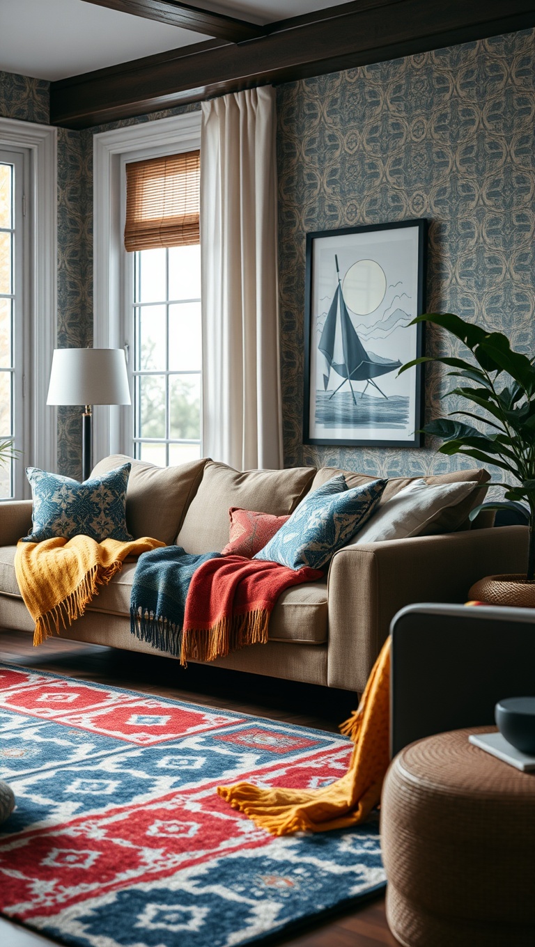 20 Vibrant Ideas to Transform Your Living Room with Patterns - Cozy Throws: Stylish Comfort