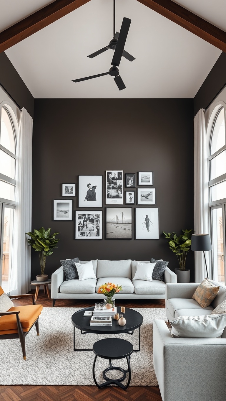 20 Stunning Ideas to Elevate Your High Ceiling Living Room - 8. Install a Gallery Wall for Personalized Decor