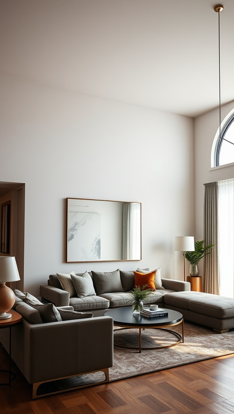 20 Stunning Ideas to Elevate Your High Ceiling Living Room - 12. Use Mirrors to Reflect Light and Space