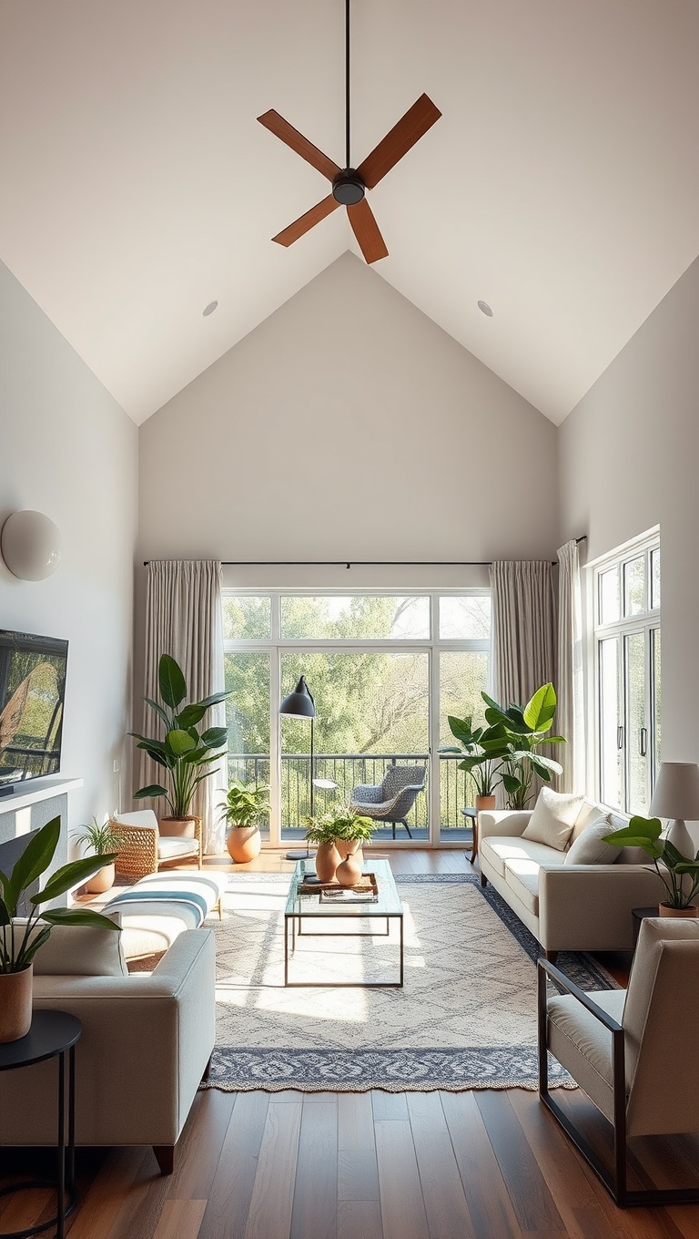20 Stunning Ideas to Elevate Your High Ceiling Living Room - 13. Incorporate Plants for a Touch of Nature
