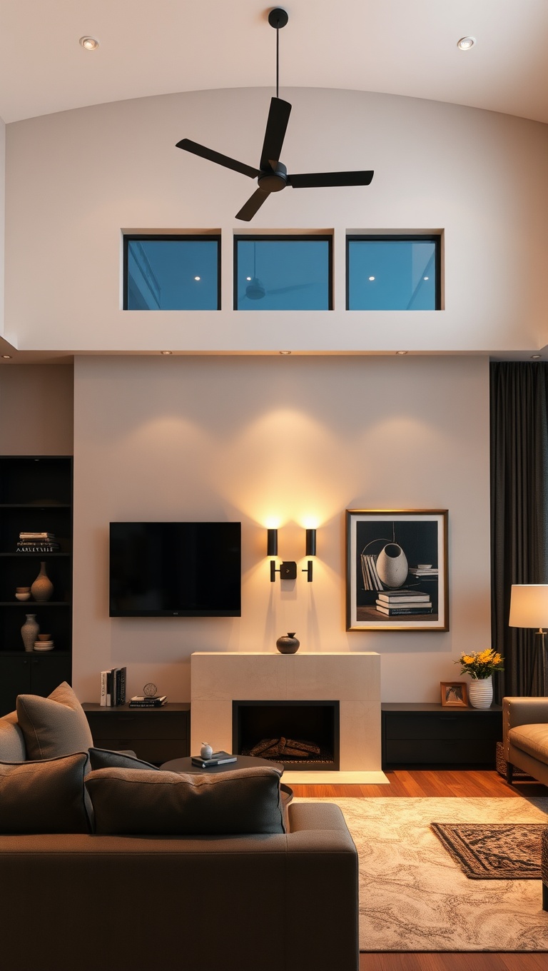 20 Stunning Ideas to Elevate Your High Ceiling Living Room - 17. Utilize Wall Sconces for Ambient Lighting