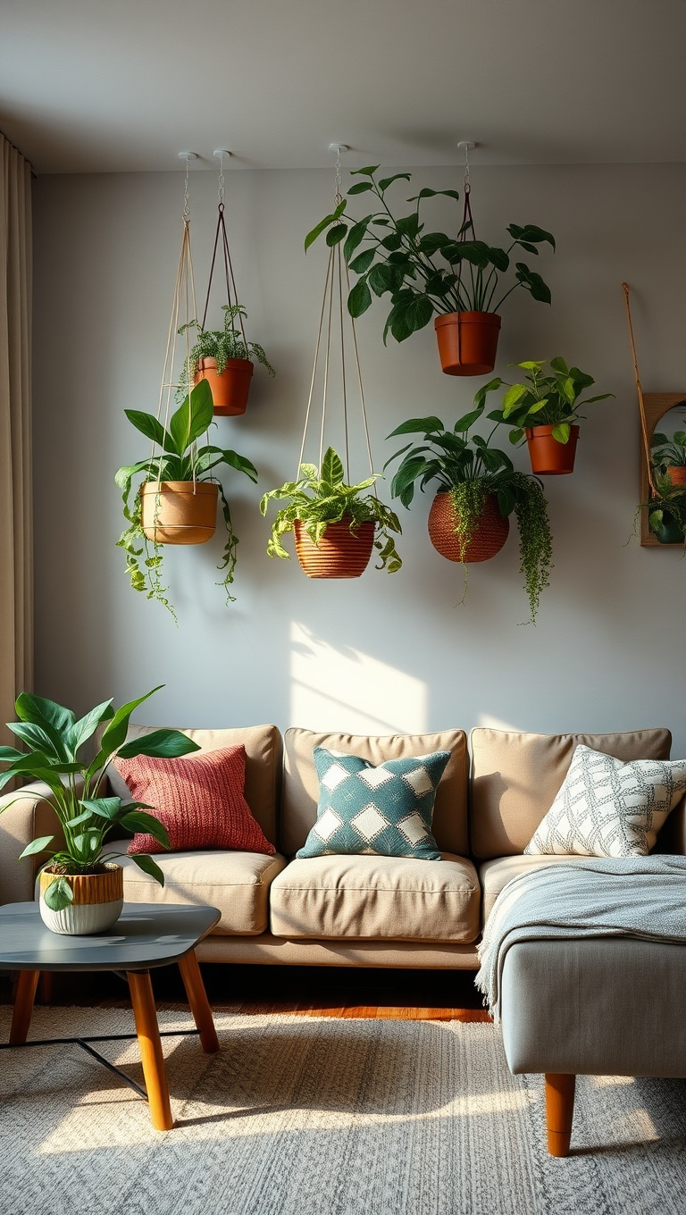 20 Lush Ideas to Bring Your Living Room to Life with Plants - 2. Use Hanging Planters for Vertical Space