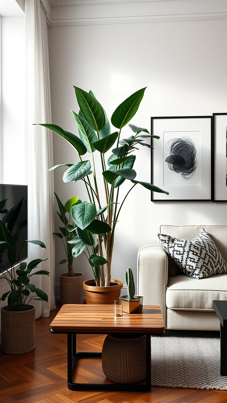 20 Lush Ideas to Bring Your Living Room to Life with Plants - 5. Incorporate a Statement Floor Plant