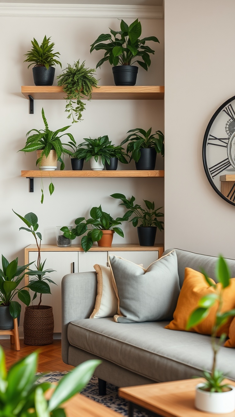 20 Lush Ideas to Bring Your Living Room to Life with Plants - 7. Use Shelves to Showcase Your Greenery
