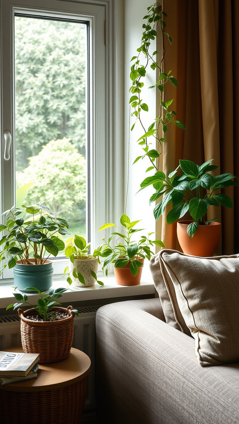 20 Lush Ideas to Bring Your Living Room to Life with Plants - 10. Brighten Up Your Windowsill with Herbs
