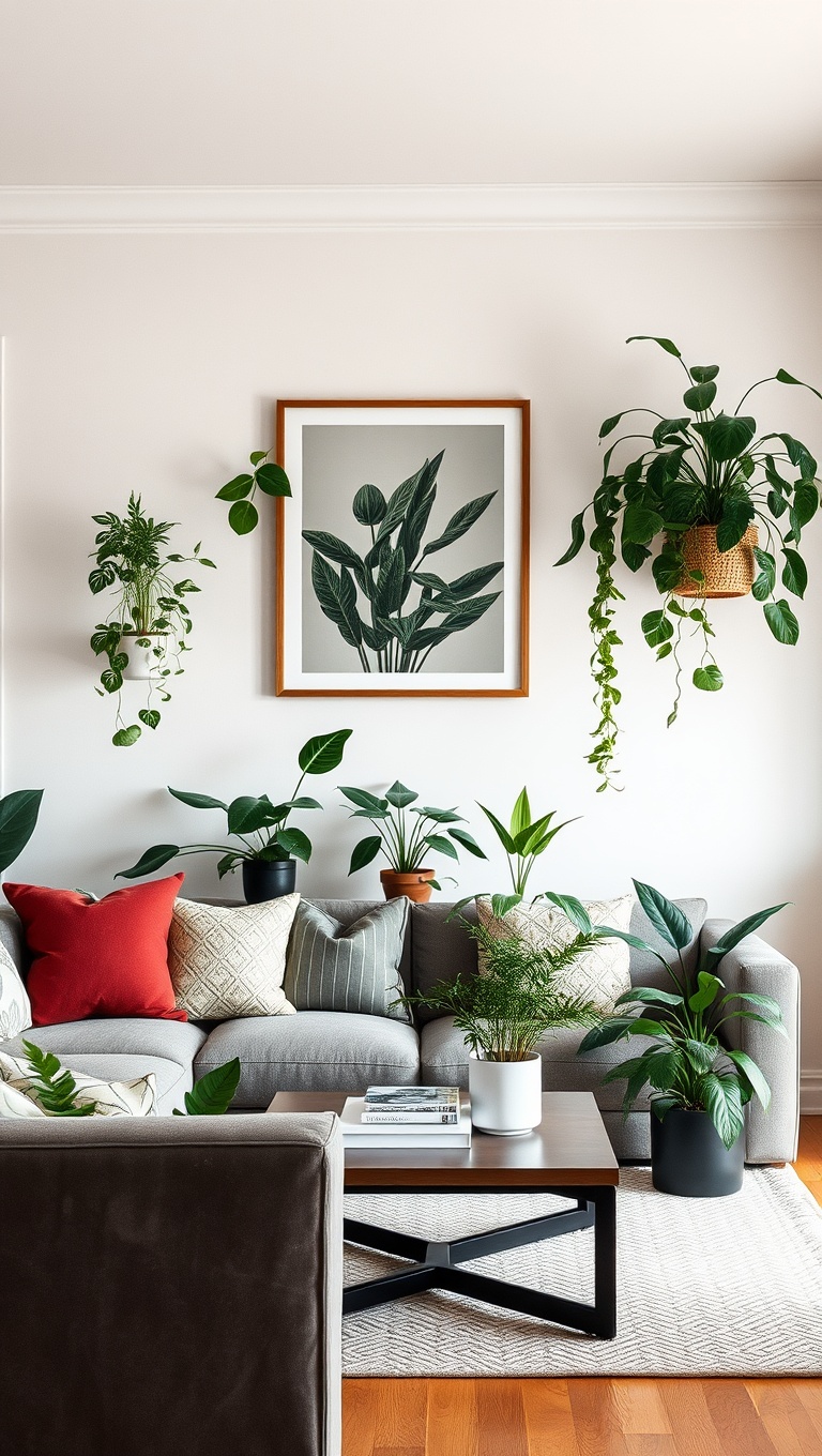 20 Lush Ideas to Bring Your Living Room to Life with Plants - 18. Use Plants to Frame Artwork