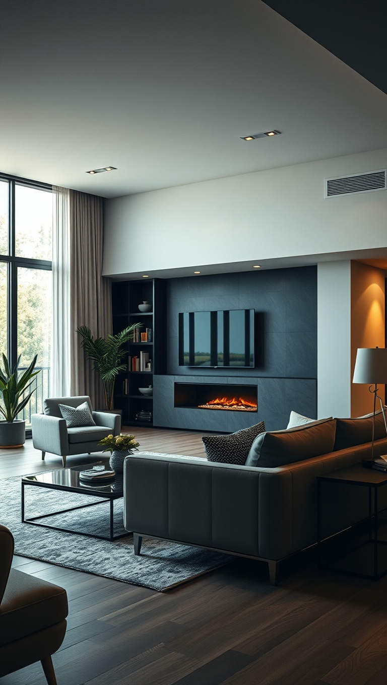 20 Stunning Ideas to Transform Your Open Concept Living Room - 8. Creative Lighting: Layer Your Light Sources