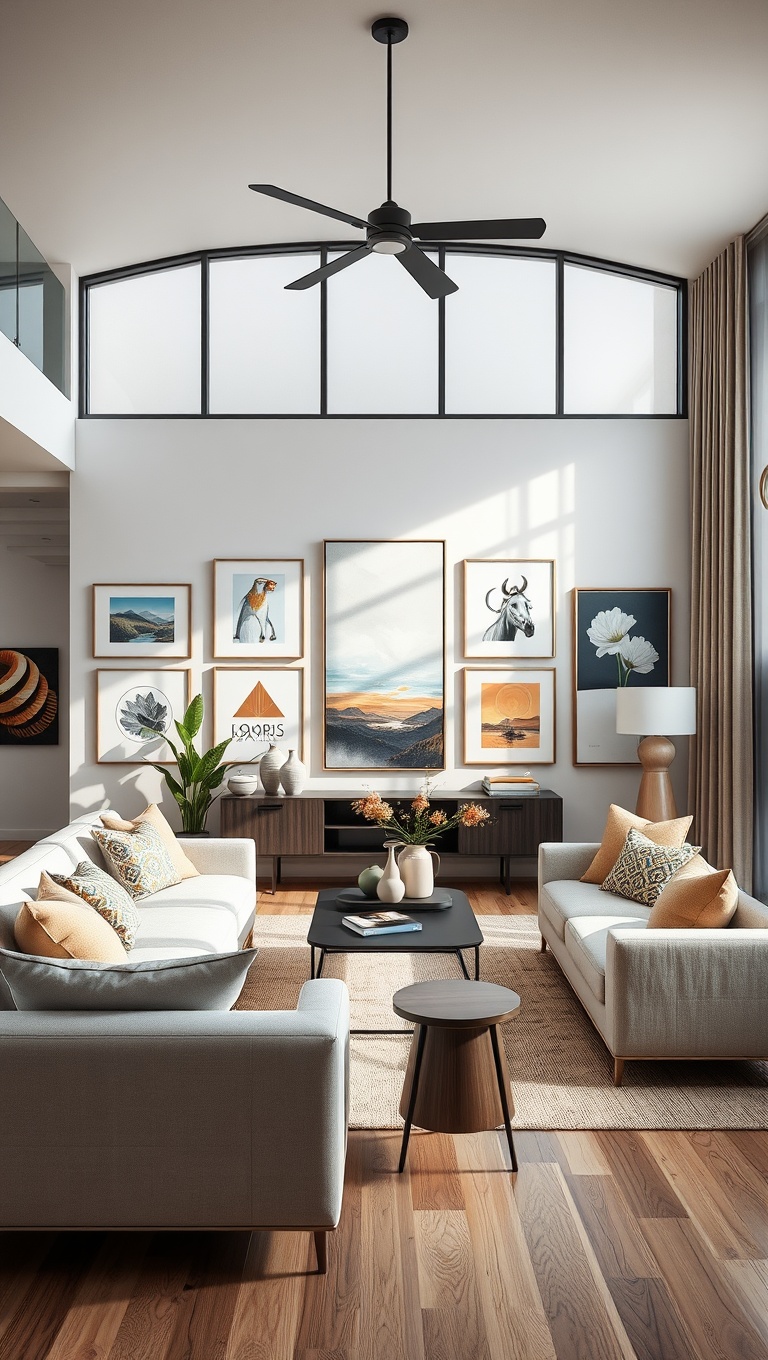 20 Stunning Ideas to Transform Your Open Concept Living Room - 11. Personal Art Gallery: Showcase Your Artwork