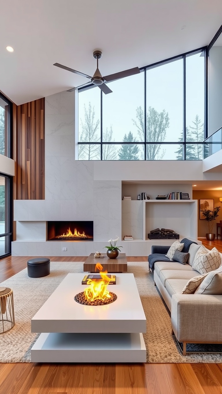 20 Stunning Ideas to Transform Your Open Concept Living Room - 14. Modern Fireplaces: Add Warmth and Charm