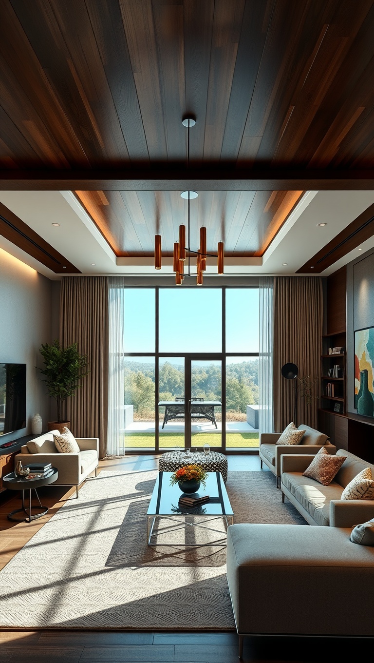 20 Stunning Ideas to Transform Your Open Concept Living Room - 15. Statement Ceiling Designs: Look Up for Inspiration
