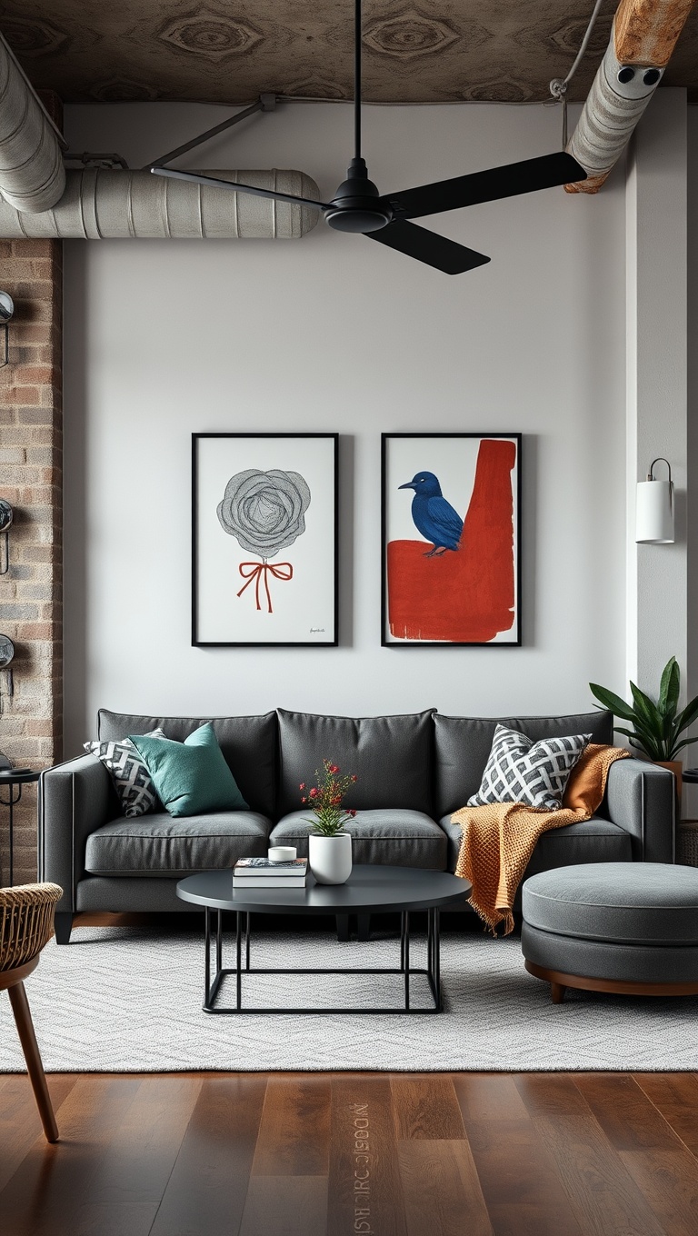 20 Trendy Ideas to Transform Your Living Room with Industrial Style - Eclectic Artwork: Express Your Personality