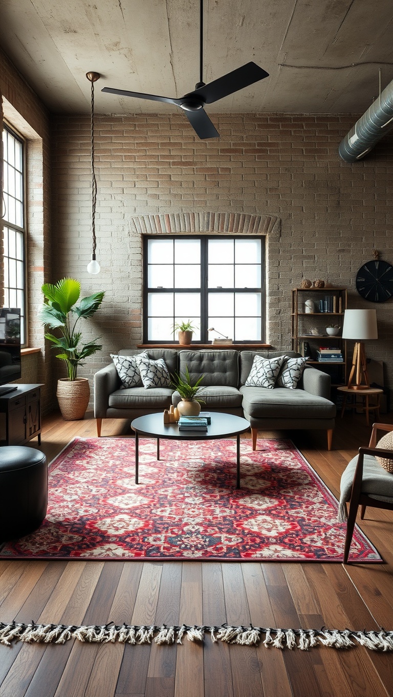 20 Trendy Ideas to Transform Your Living Room with Industrial Style - Area Rugs: Cozy Up the Space