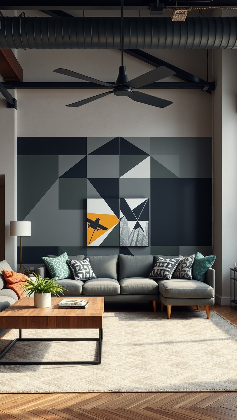 20 Trendy Ideas to Transform Your Living Room with Industrial Style - Geometric Patterns: Add a Touch of Fun