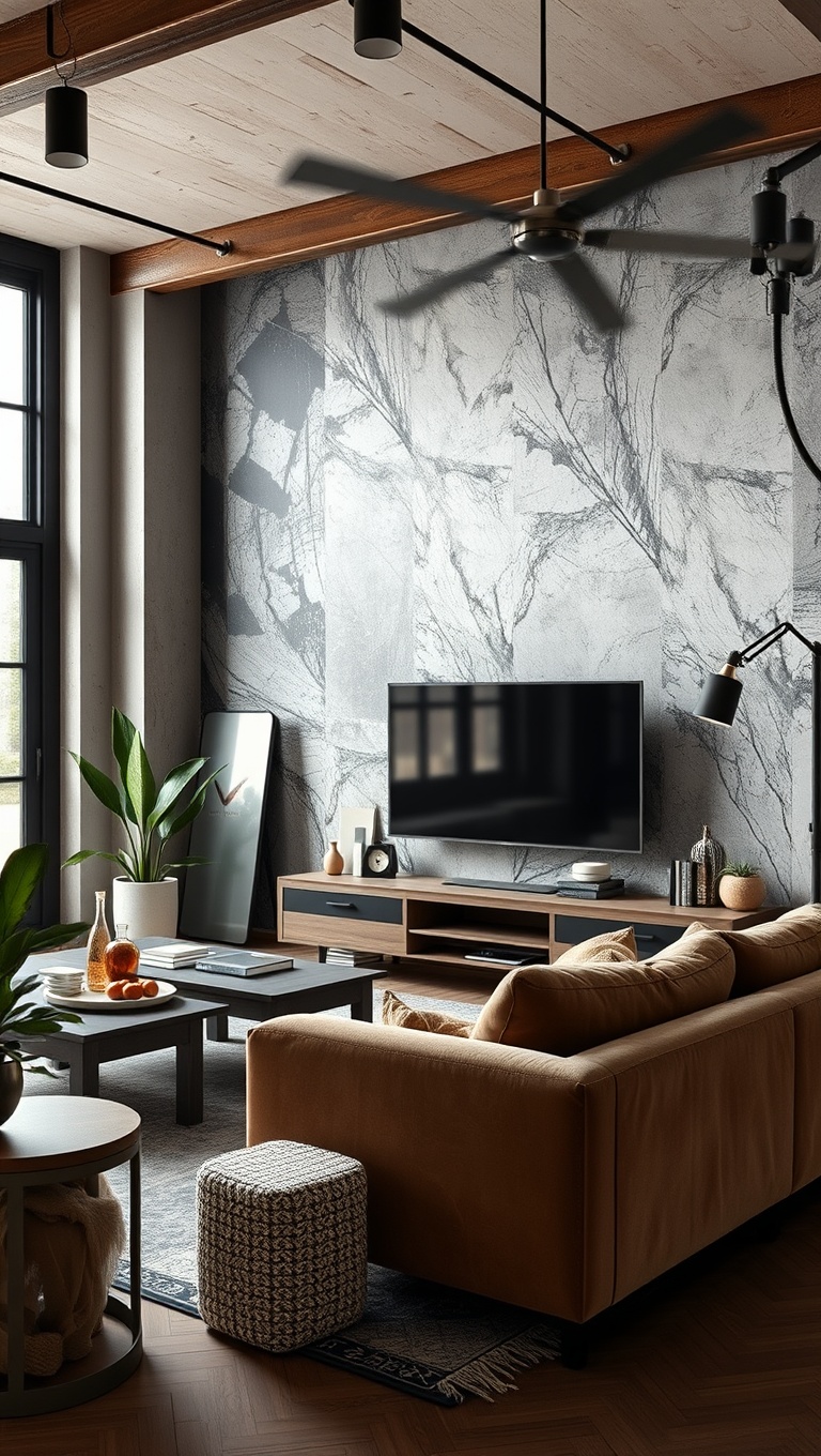 20 Trendy Ideas to Transform Your Living Room with Industrial Style - Statement Walls: Bold and Beautiful