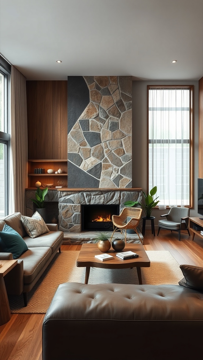 20 Inspiring Ideas for Your Organic Modern Living Room - 6. Use Stone Elements for a Rustic Touch