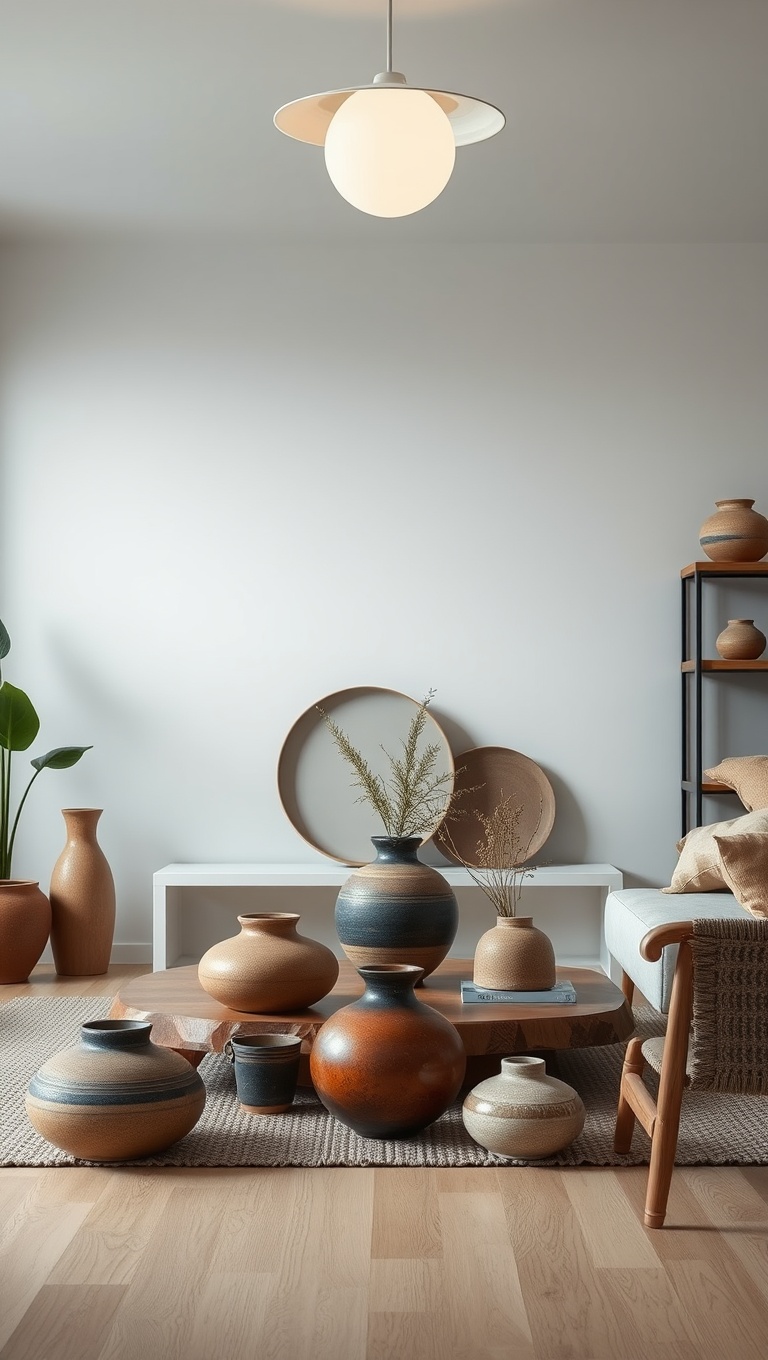 20 Inspiring Ideas for Your Organic Modern Living Room - 11. Showcase Handmade Pottery and Ceramics