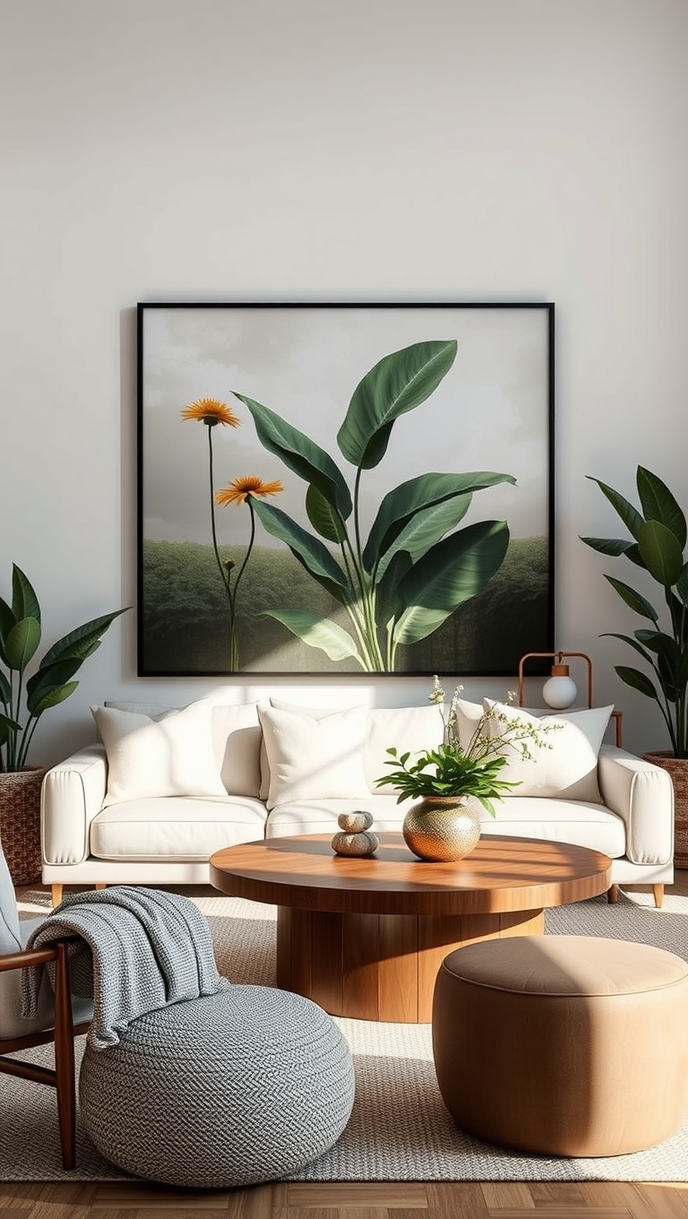 20 Inspiring Ideas for Your Organic Modern Living Room - 14. Accessorize with Nature-Inspired Art