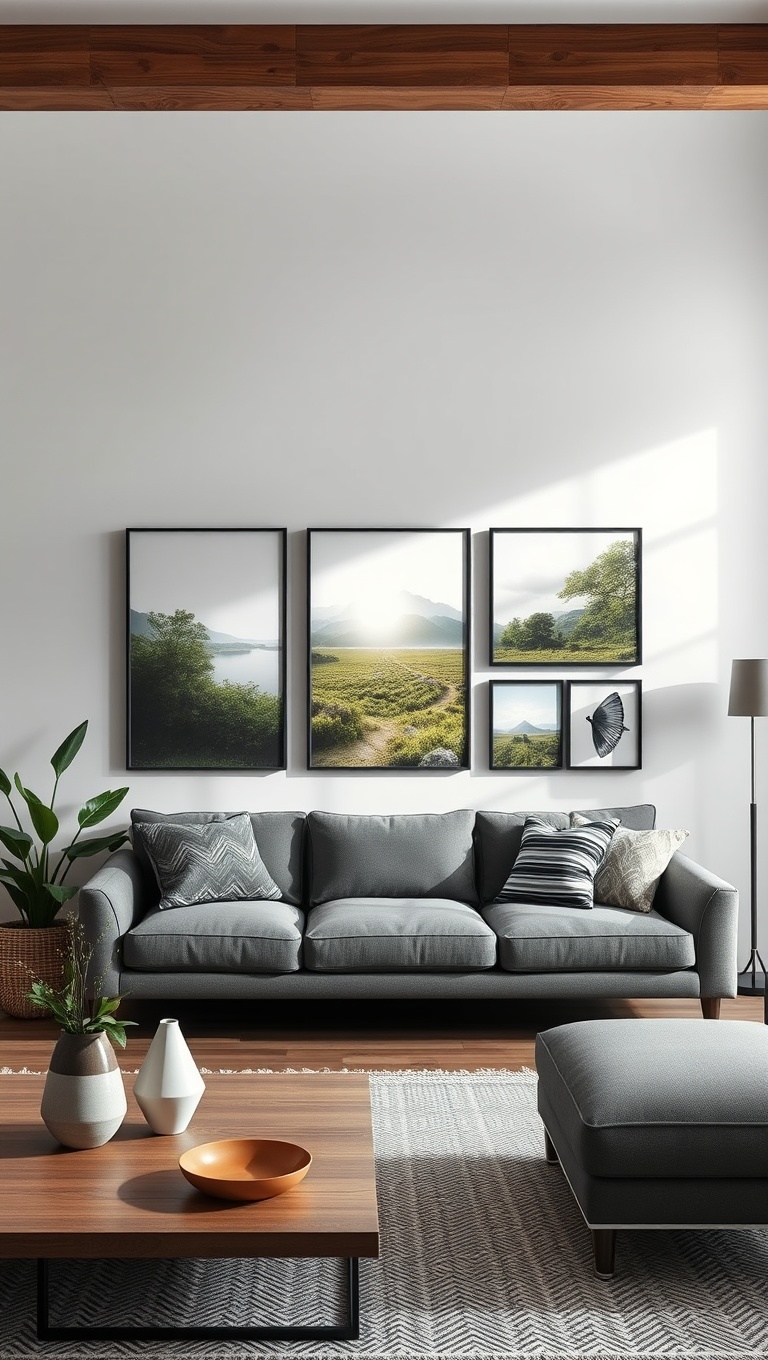 20 Inspiring Ideas for Your Organic Modern Living Room - 18. Create a Gallery Wall with Nature Photography