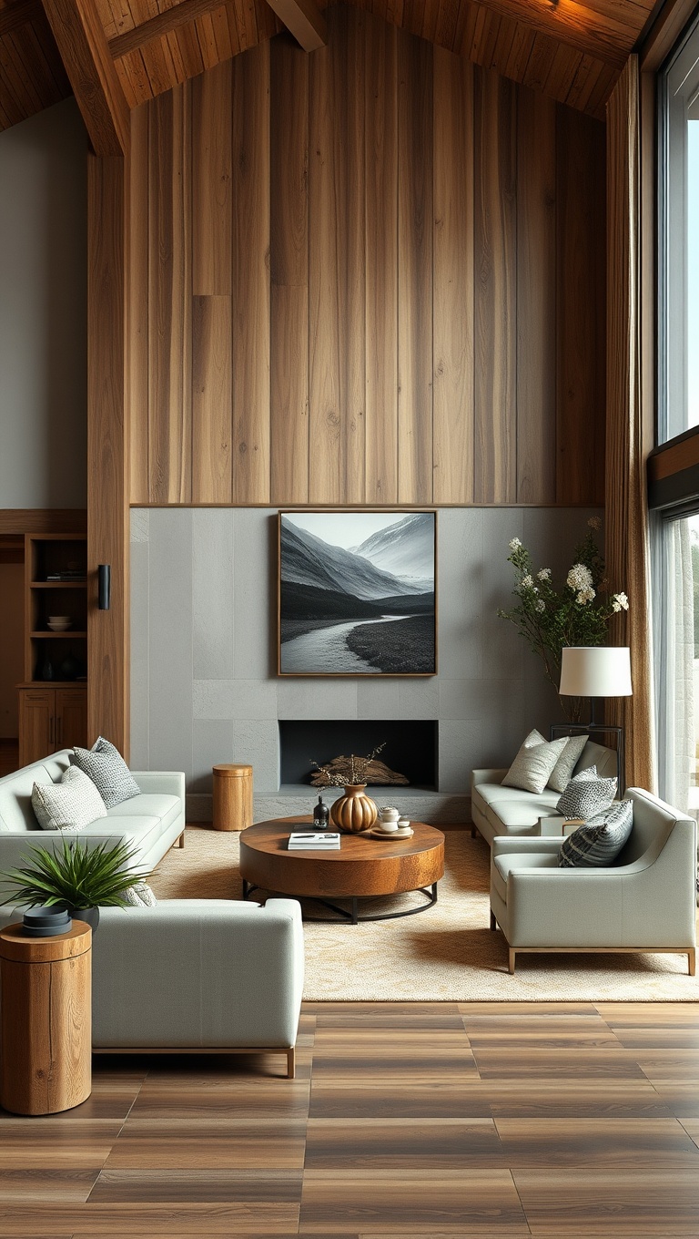 20 Inspiring Ideas for Your Dream Transitional Living Room - Integrate Natural Elements with Wood and Stone