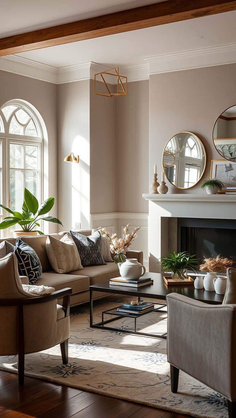 20 Inspiring Ideas for Your Dream Transitional Living Room - Enhance Light and Space with Mirrors