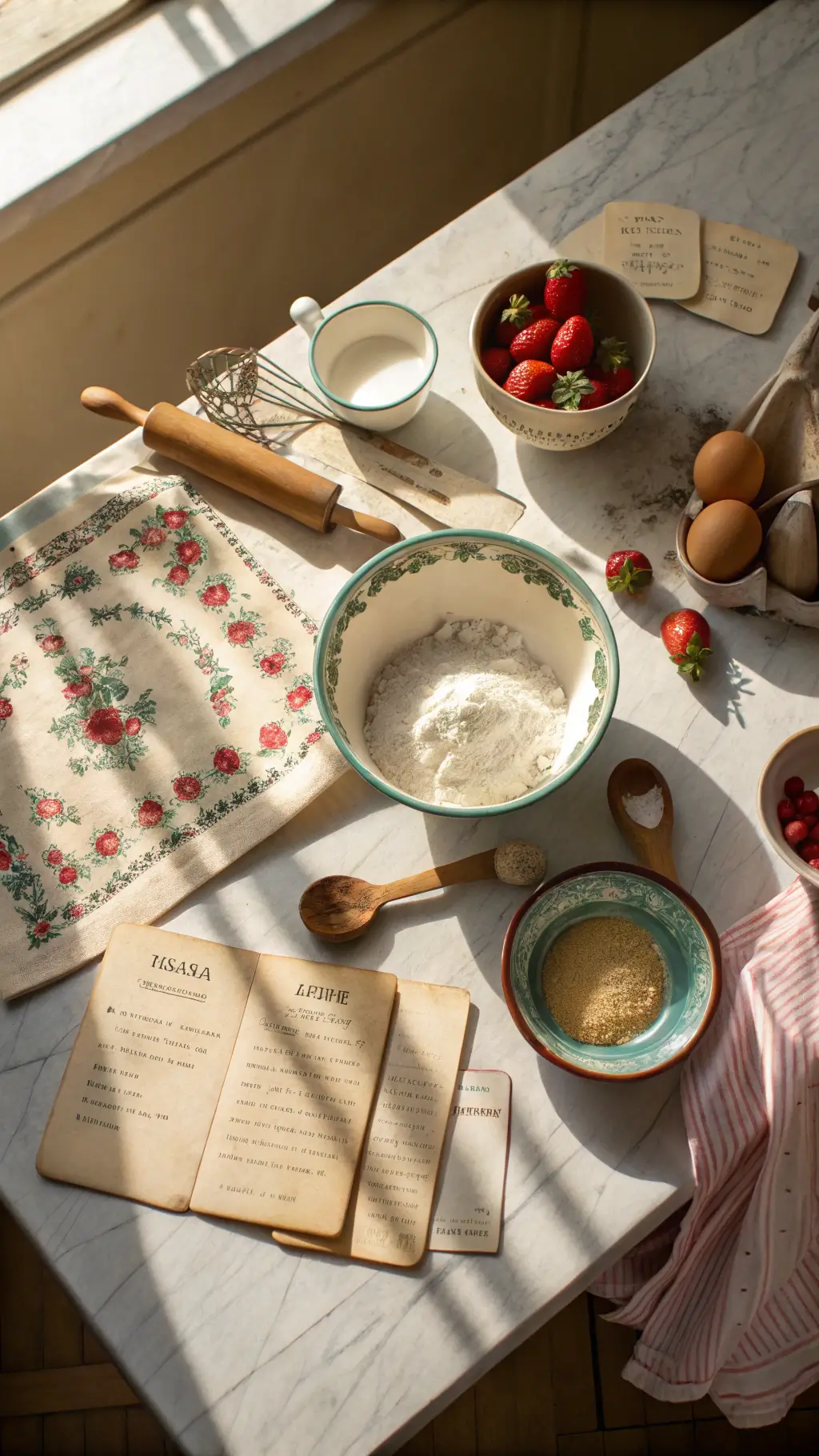 Vintage kitchen workspace with retro utensils and natural light