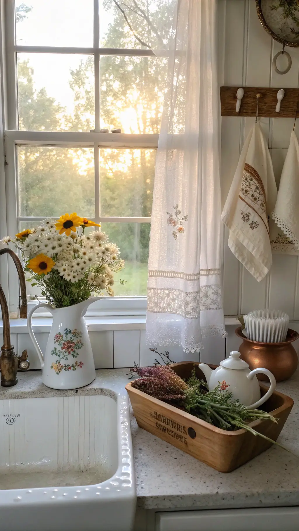 Styled vintage kitchen corner with herbs and cookbooks