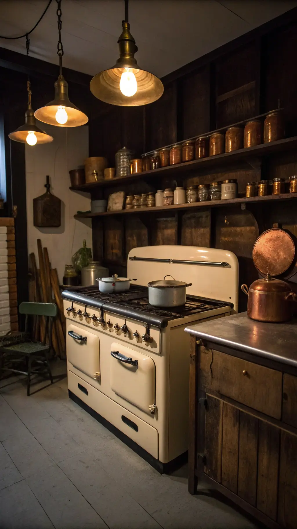 Vintage kitchen styled with balanced colors and lighting