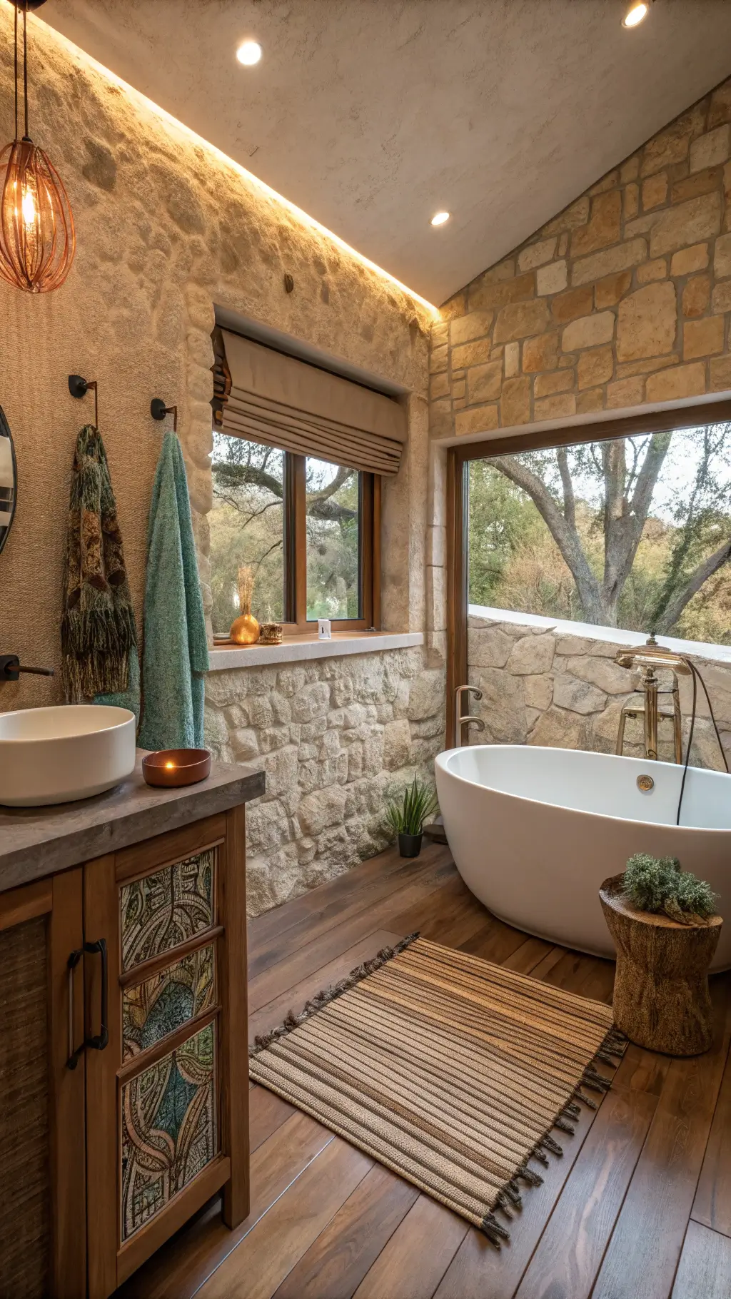 Sustainable bathroom with natural materials and energy-efficient fixtures