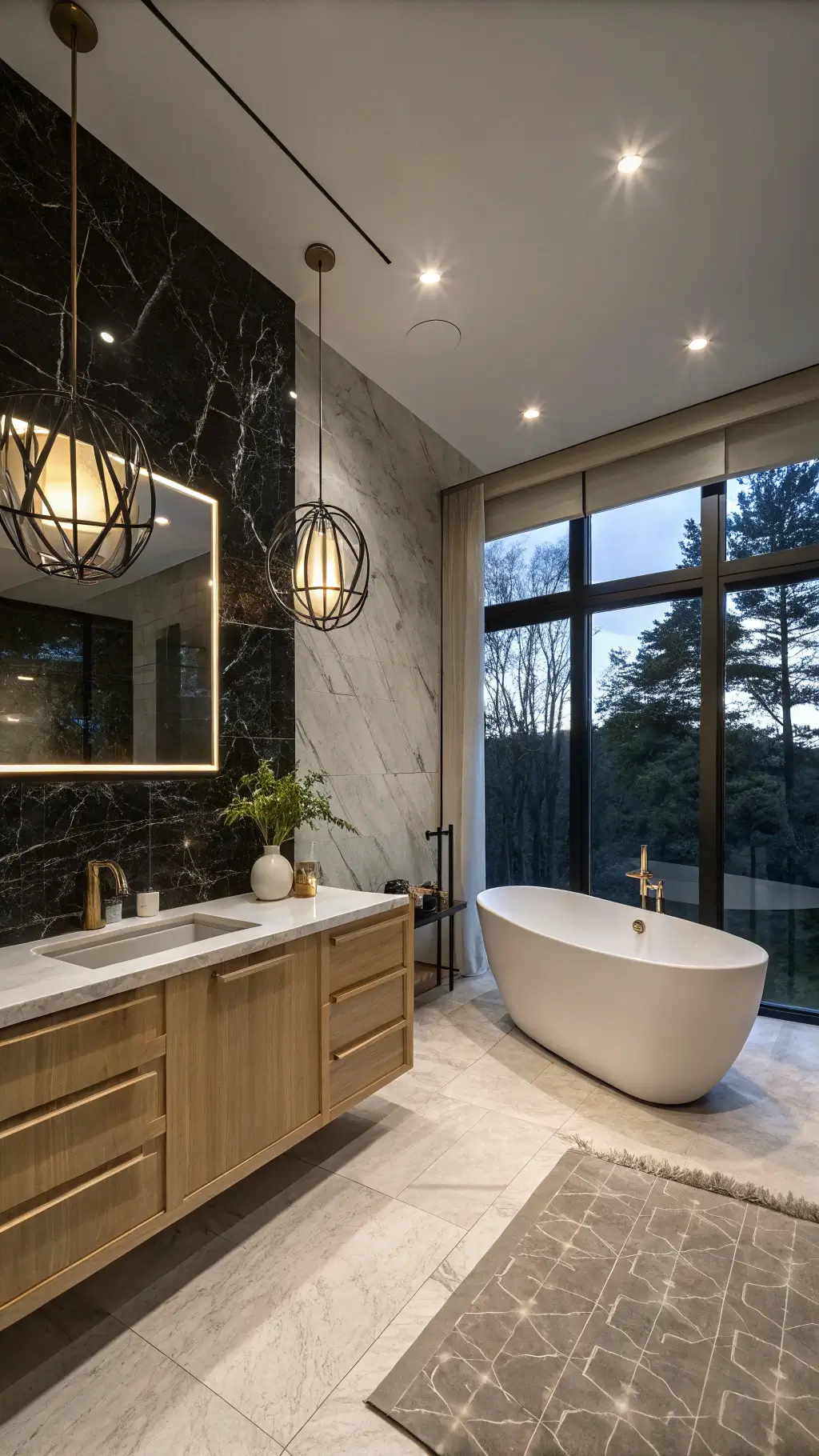 Smart bathroom with voice-activated fixtures and mood lighting