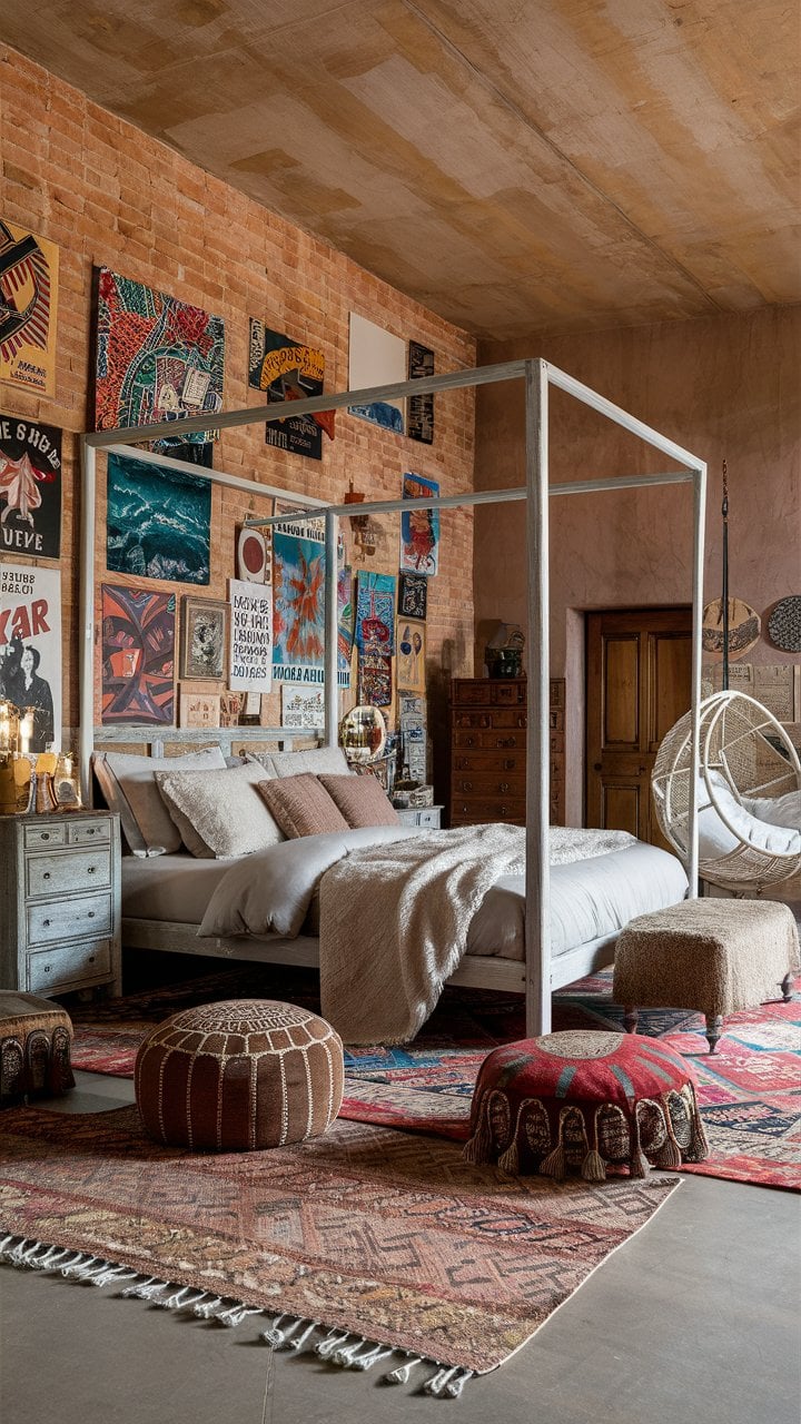 Colorful artwork on brick wall