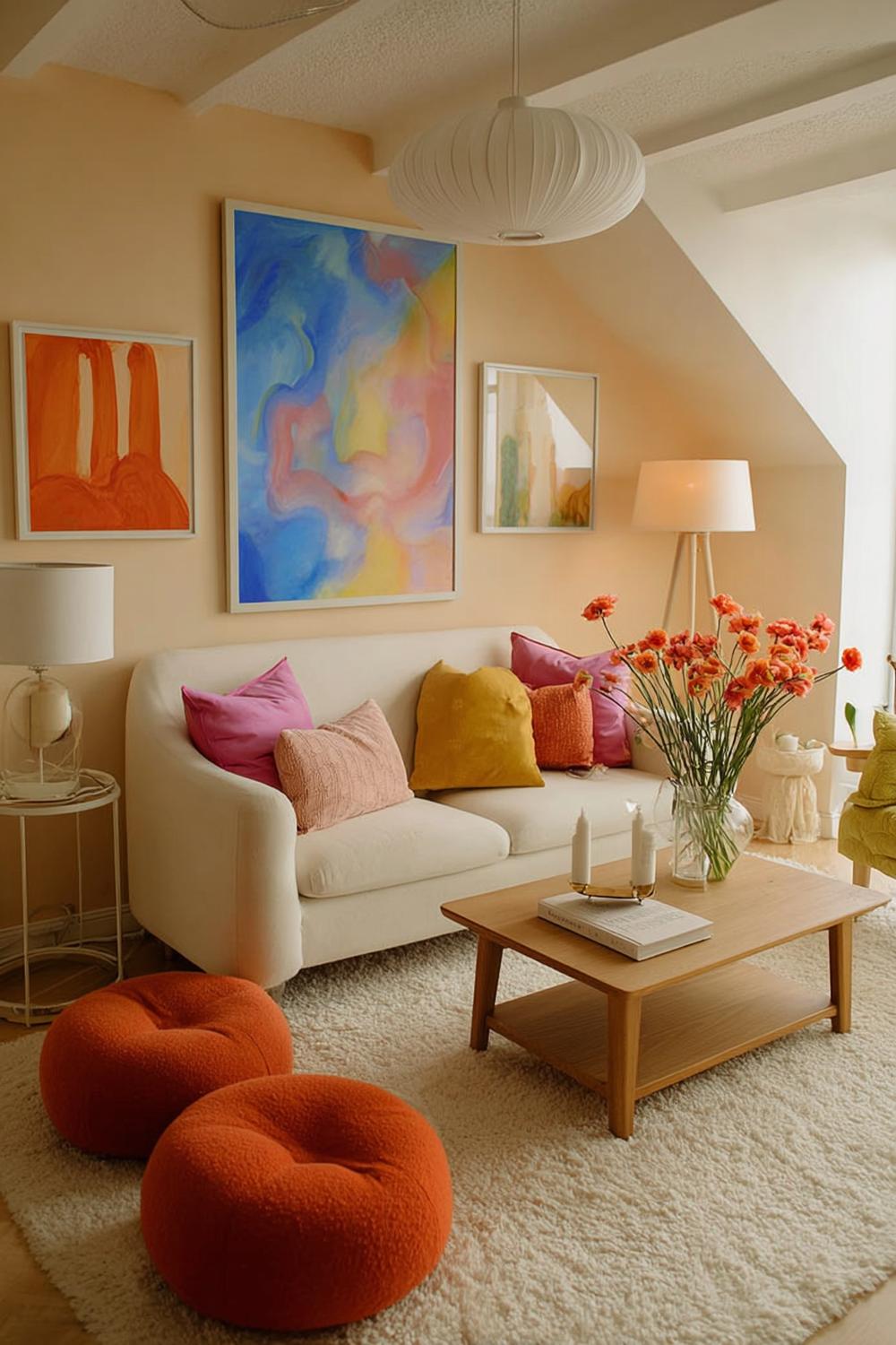 Arrange Orange Poufs For a Fun and Functional Combination