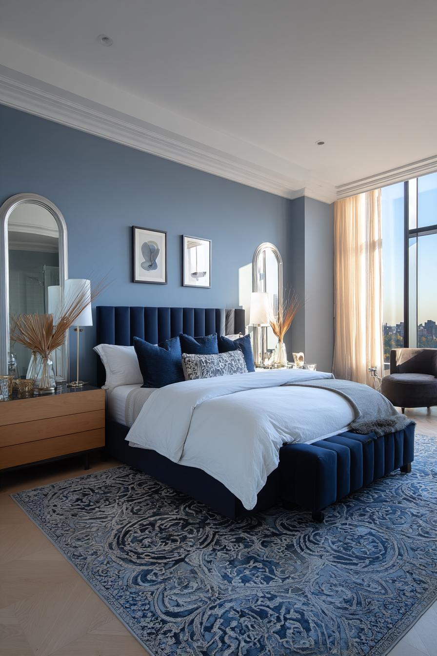 Make a Deep Blue Bed the Room’s Statement Piece