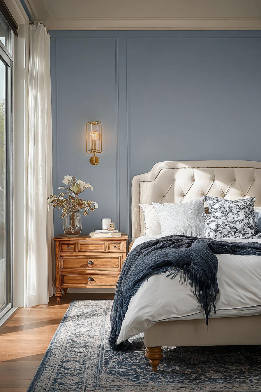 Opt for Natural Wood Nightstands to Warm Up Blue Tones