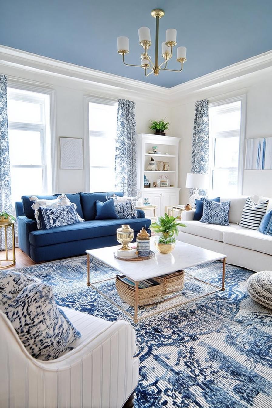 Paint the Ceiling Blue For Dramatic Living Room Impact