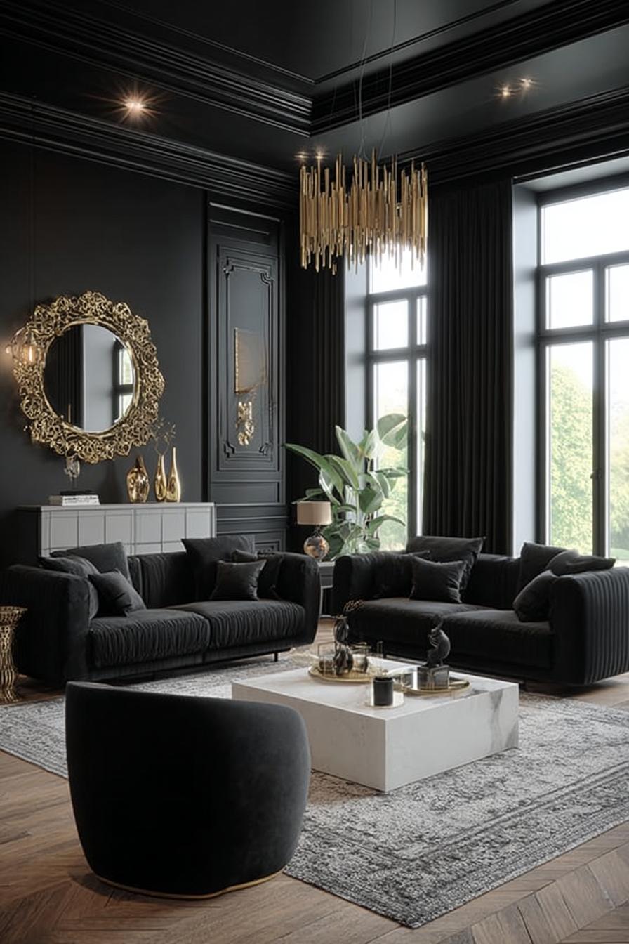 Contrast Dark Sofas with a Crisp White Coffee Table