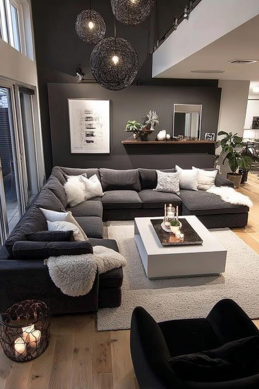 Curate a Cozy Black and White Seating Area with Plush Sofa