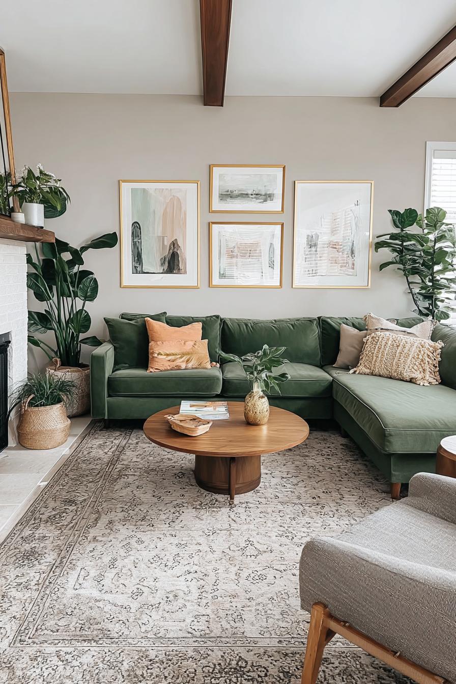 Balance Soft Green Accents with Neutral Curtains for Subtle Elegance