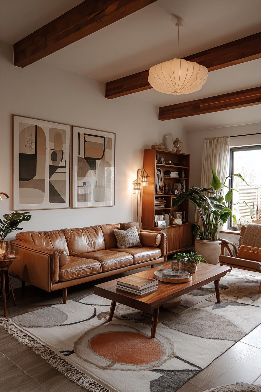 Pair a Vintage Leather Sofa with a Mid-Century Wooden Coffee Table
