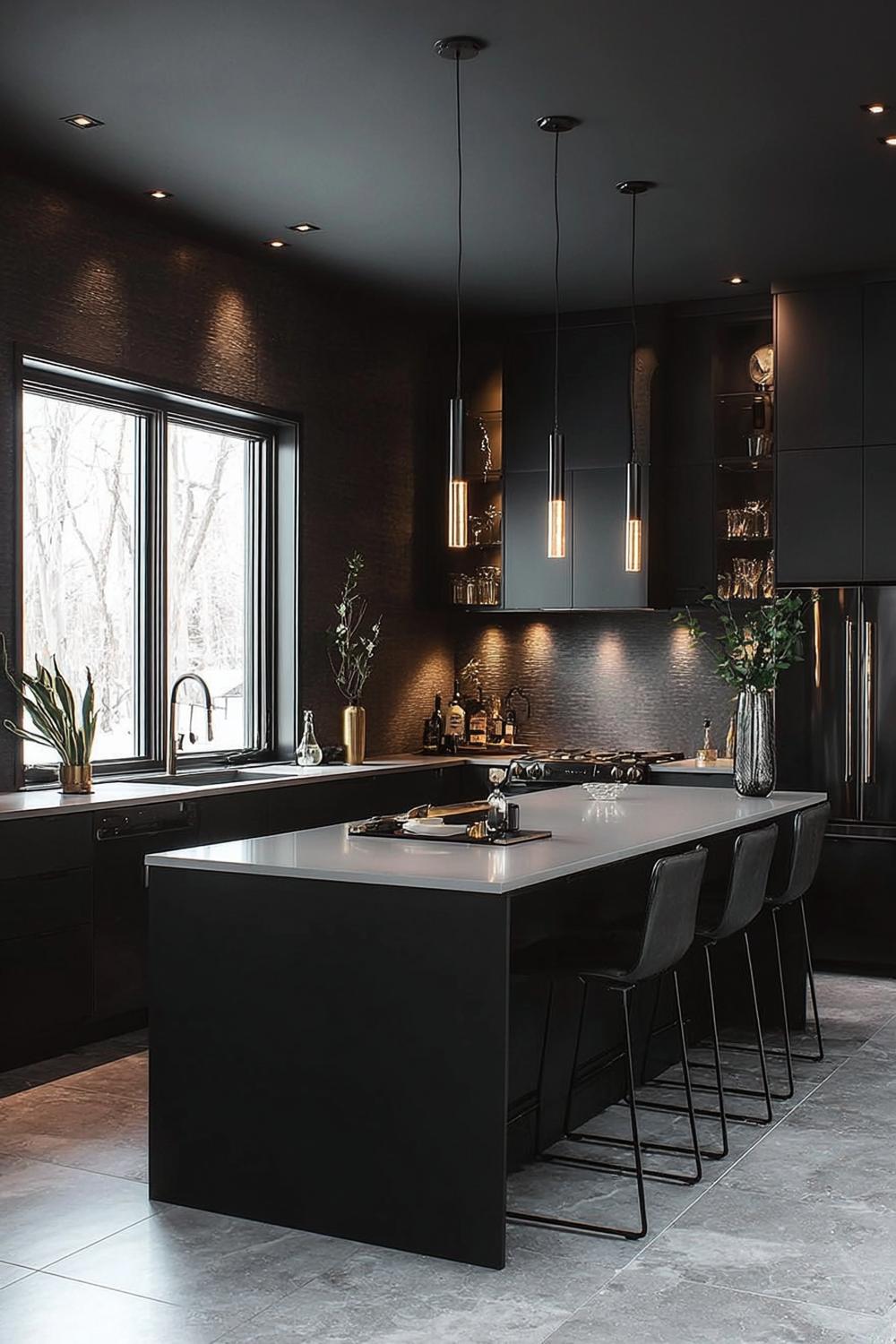 Showcase Striking Matte Black Finishes For a Tiny Kitchen