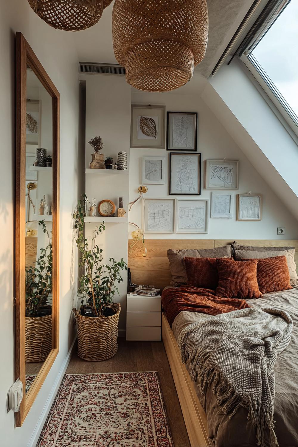 Use Woven Pendant Lights For Texture in Cozy Small Space