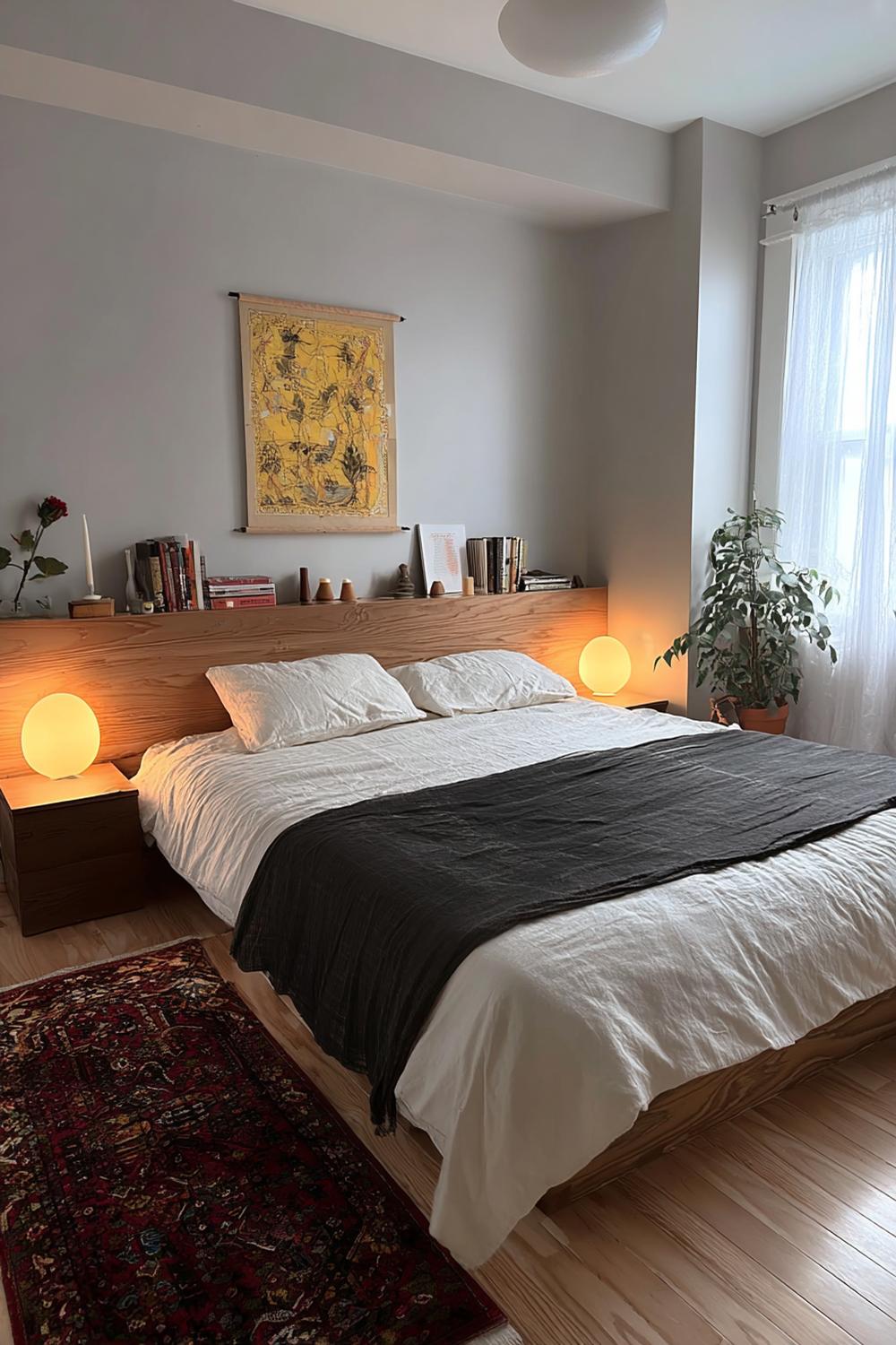Use Warm Wooden Bed Frame to Enhance Cozy Bedroom Decor