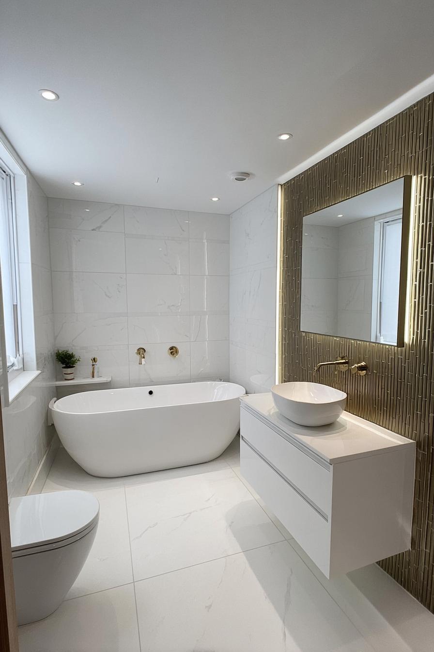 Use Vertical Brass Accent Tile For Striking Modern Decor