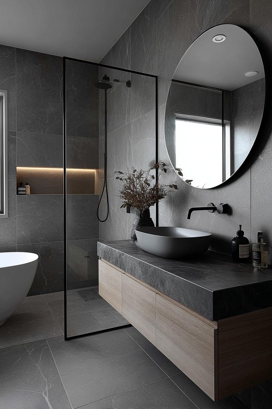 Accent with Earthy Decor For Warmth Against Cool Grey