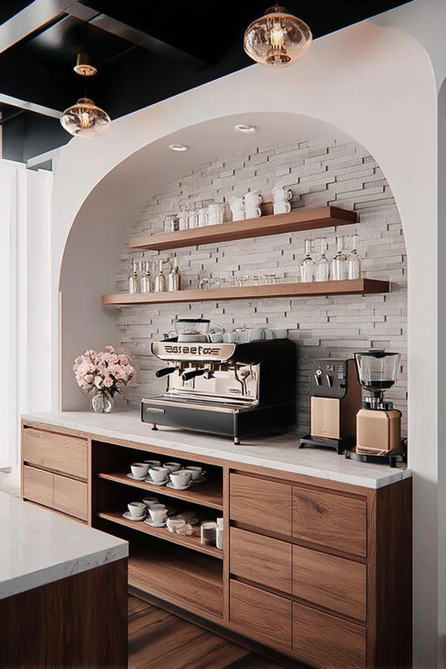 Layer Neutral Textures on the Wall For Contemporary Kitchen Counter