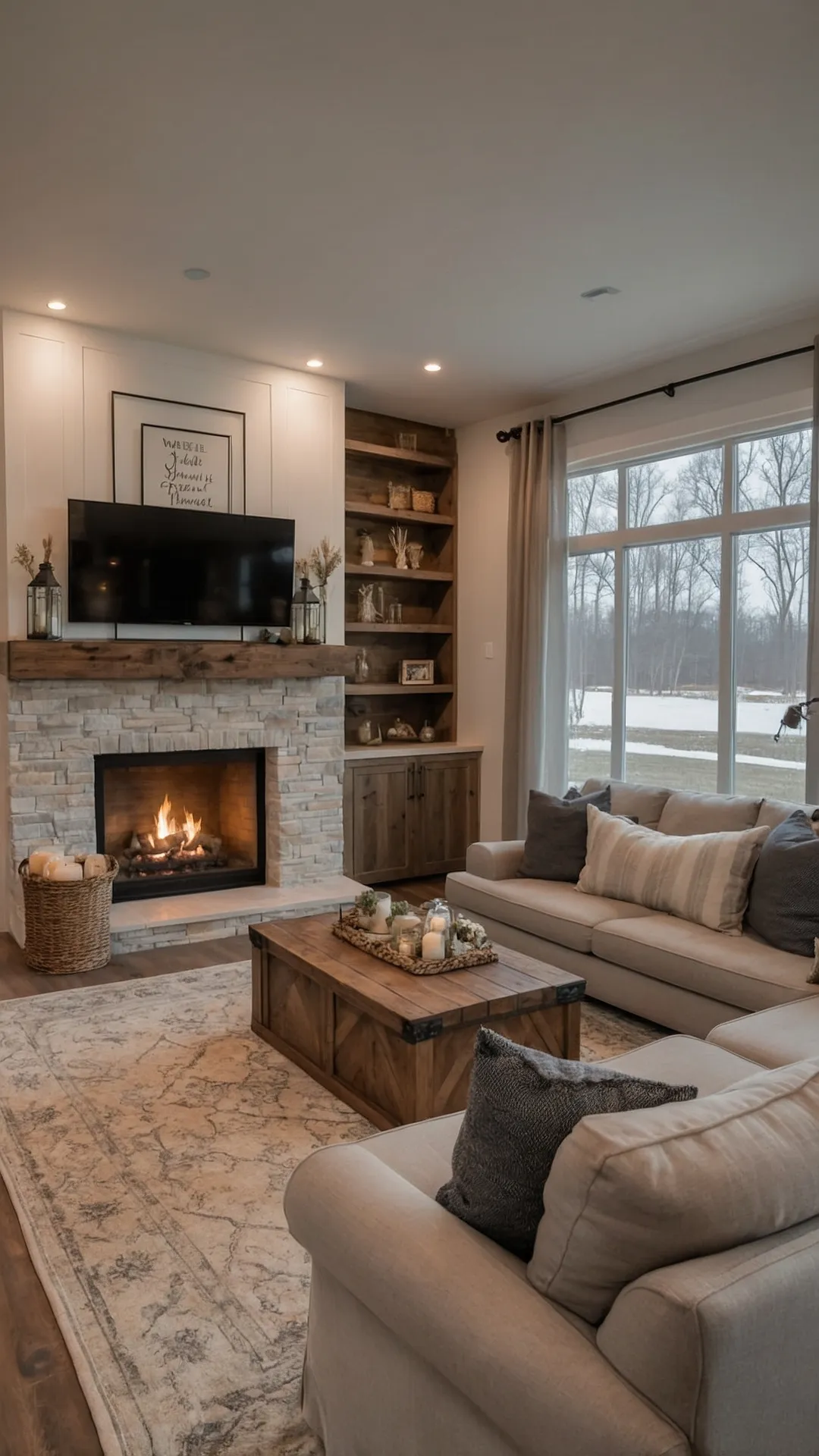 Cozy Living Room with Rustic Fireplace