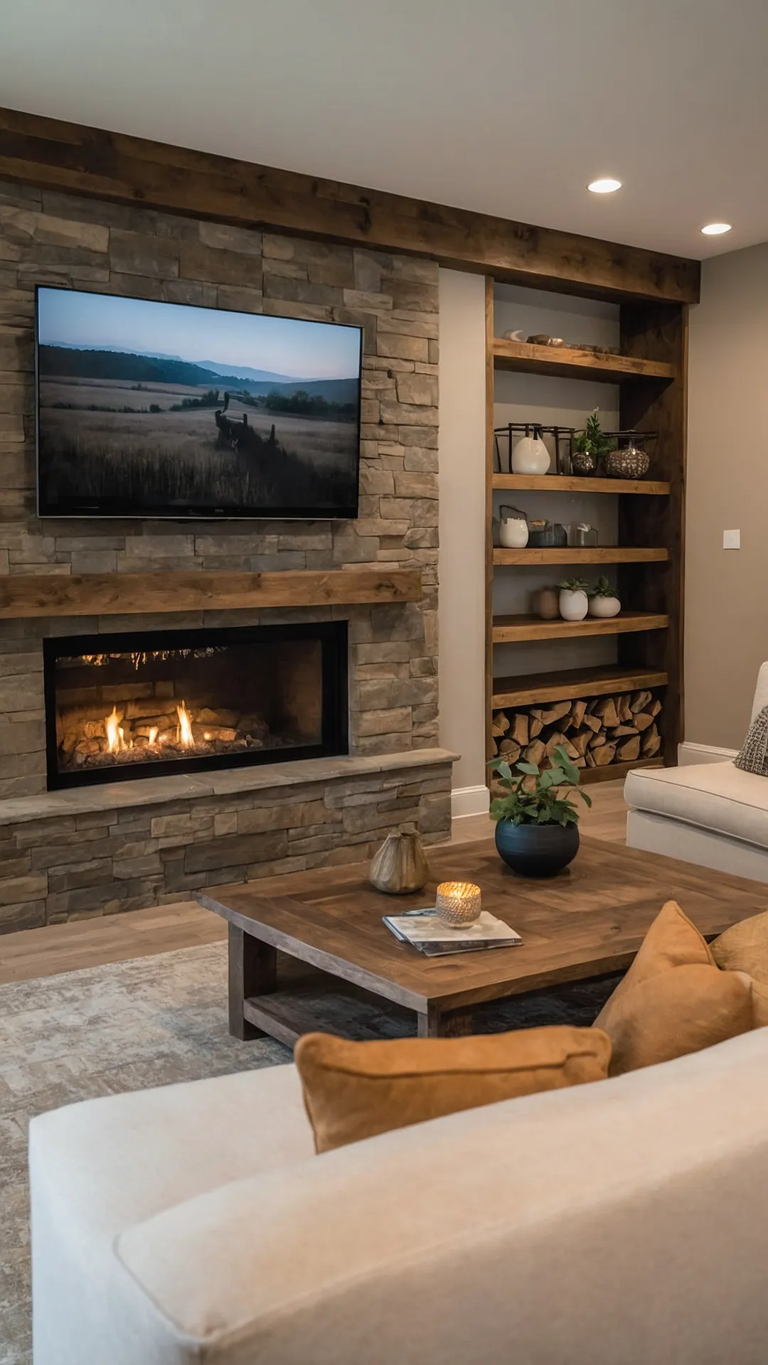 Tech-Ready Rustic Living Room