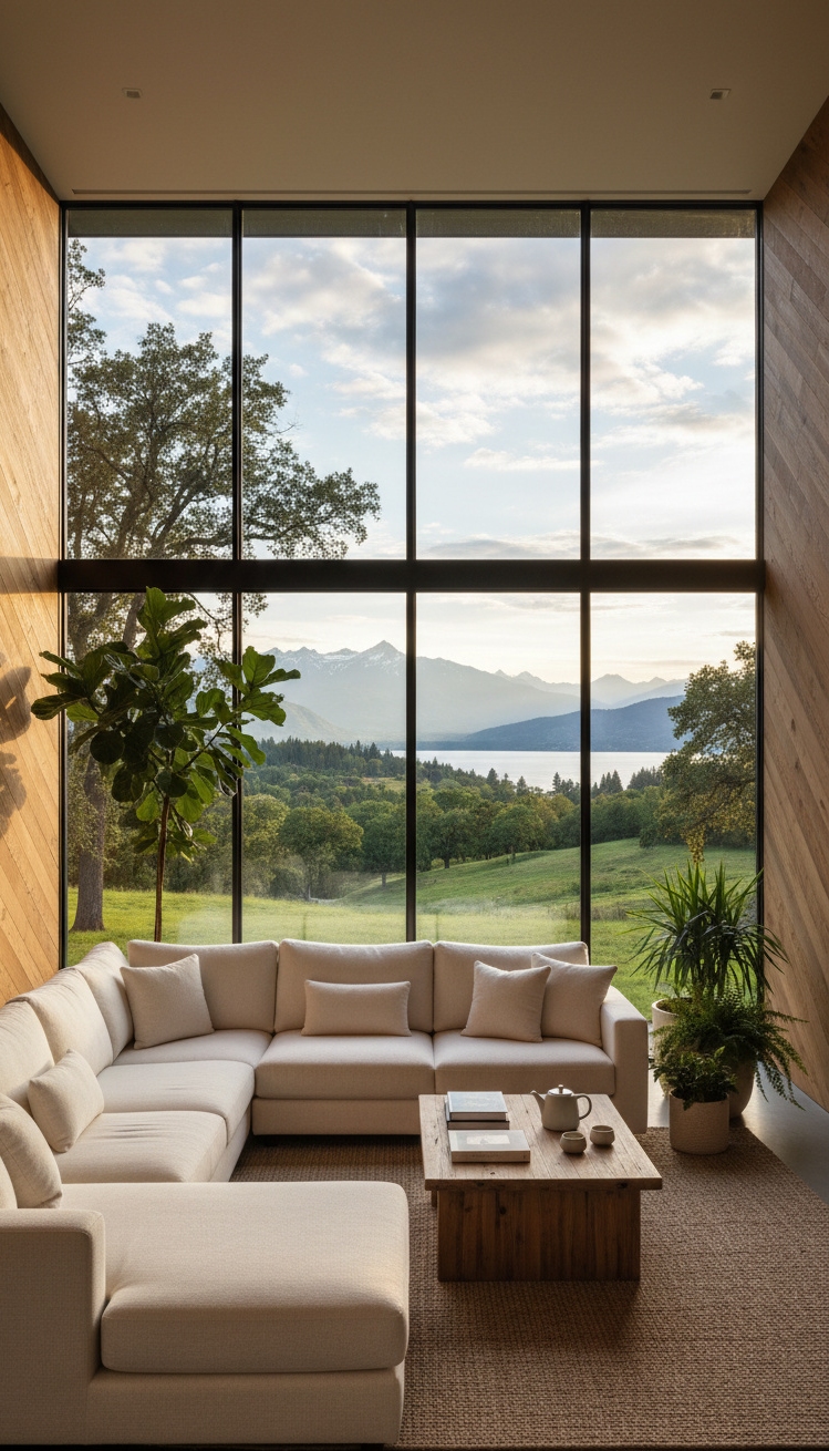 wall behind sofa design ideas - Maximize Natural Views with Minimalist Walls