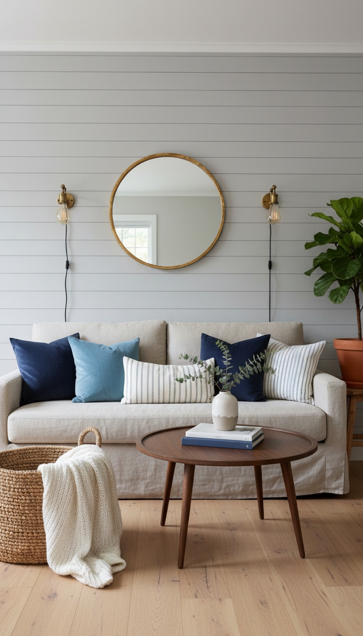 wall behind sofa design ideas - Shiplap Walls: Subtle Texture for Serenity